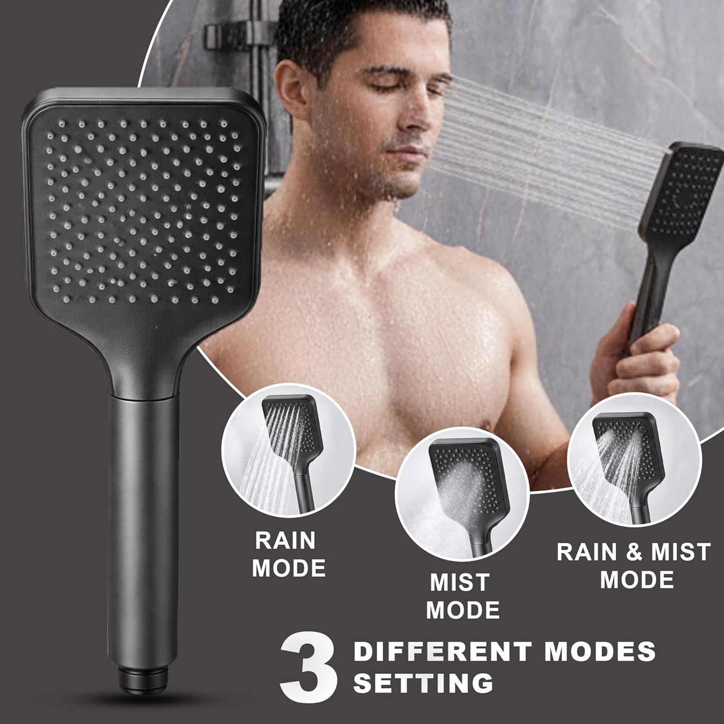 TAZEET Piano Key Thermostatic Shower Set – Rain Shower Head, Hand Shower, Shattaf & Tub Spout, 4-Function Wall Mount System with 38°C Anti-Scald (Grey)