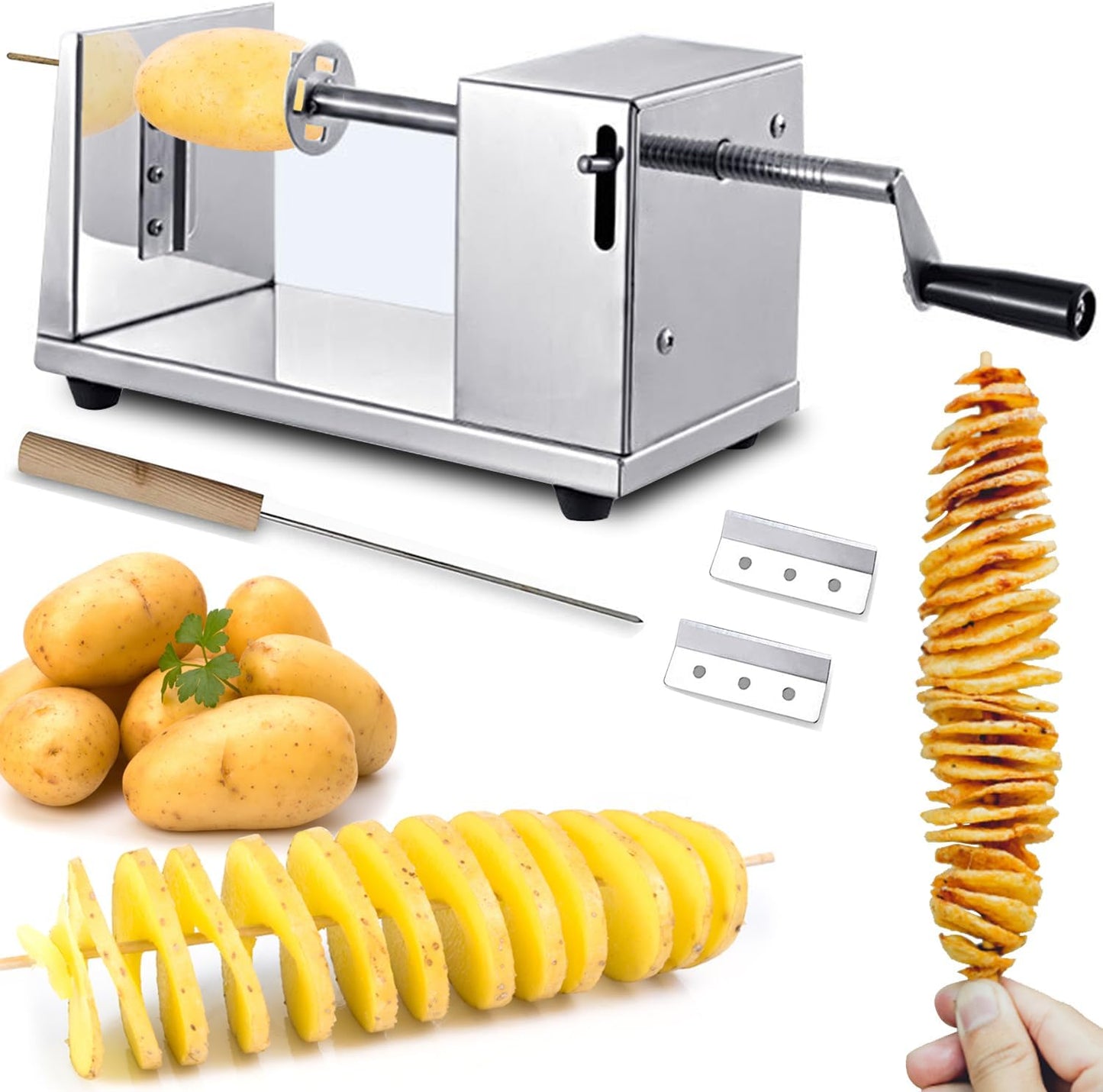 Tornado Potato Spiral Cutter, AITRAI Manual Stainless Steel Twisted Potato Curly Fry Cutter for Potatoes Carrots Cucumbers