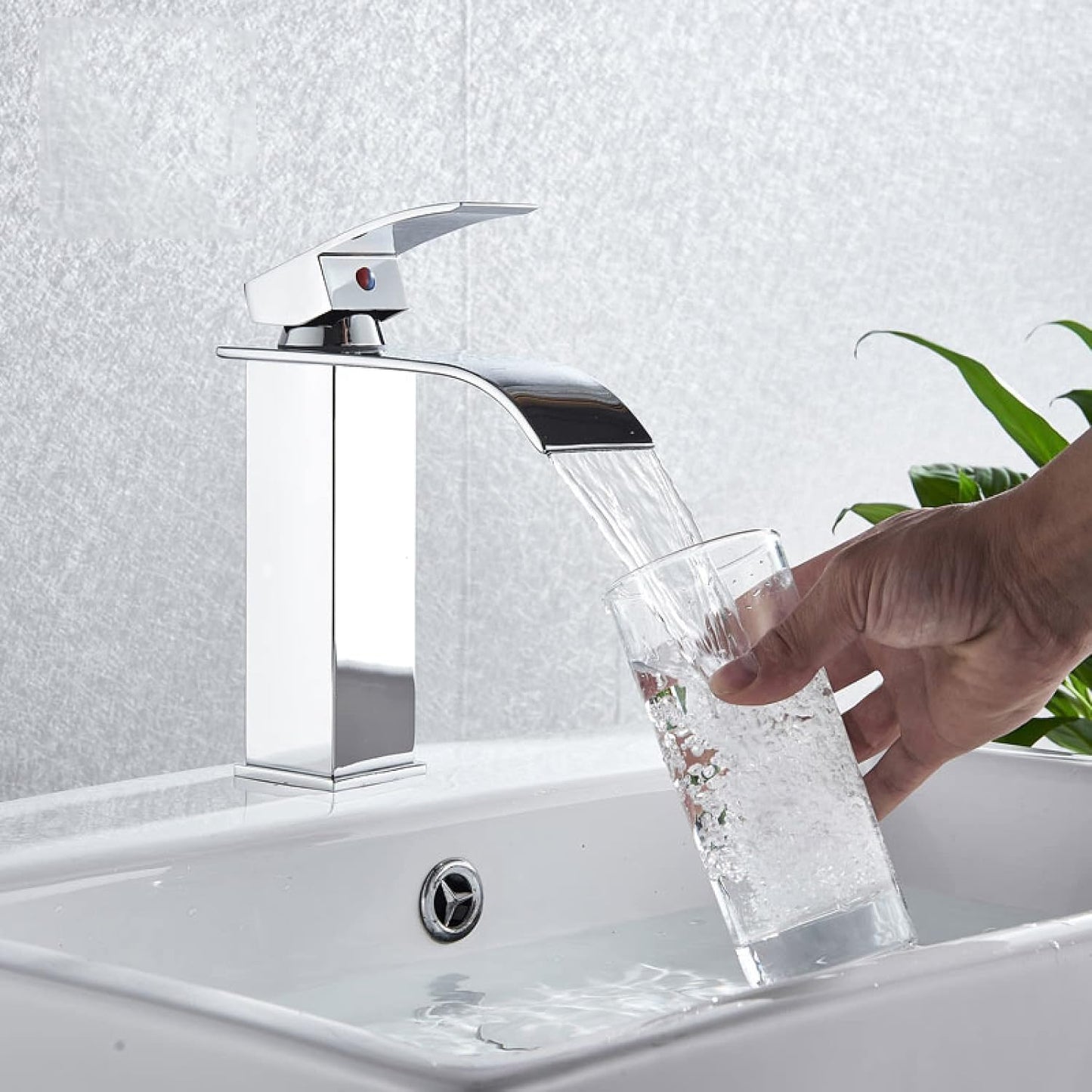 TAZEET Waterfall Bathroom Faucet – Stainless Steel Vanity Sink Faucet, Single Handle Basin Mixer Tap for Hot & Cold Water, Modern Short Design