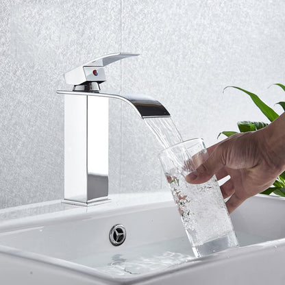 TAZEET Waterfall Bathroom Faucet – Stainless Steel Vanity Sink Faucet, Single Handle Basin Mixer Tap for Hot & Cold Water, Modern Short Design