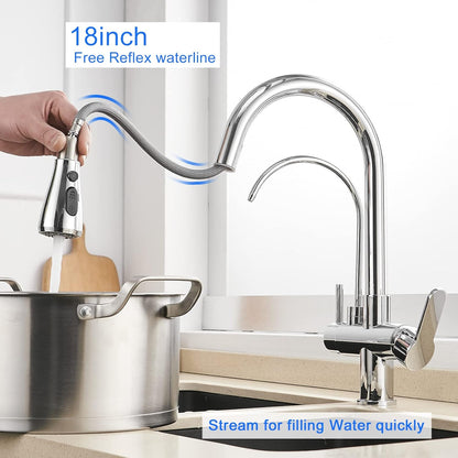 Kitchen Faucet with Pull-Down Sprayer, Stainless Steel High Arc Mixer with 2 Spray Modes, Hot & Cold Water, 360° Rotating Sink Tap, Available in Chrome, Black, and Gold