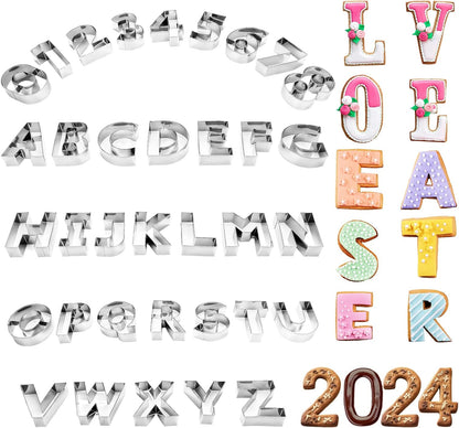 Tazeet Stainless Steel Alphabet & Number Cookie Cutters Set – 35-Piece Metal Baking Tool for Cookies, Sandwiches, and Party Supplies