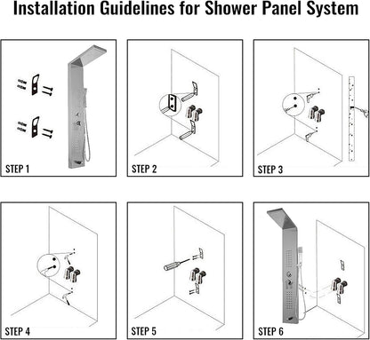 Stainless Steel Shower Panel Tower System with Multi-Function Rainfall, Waterfall, Massage Jets, Tub Spout, and Hand Shower for Home, Hotel, Resort