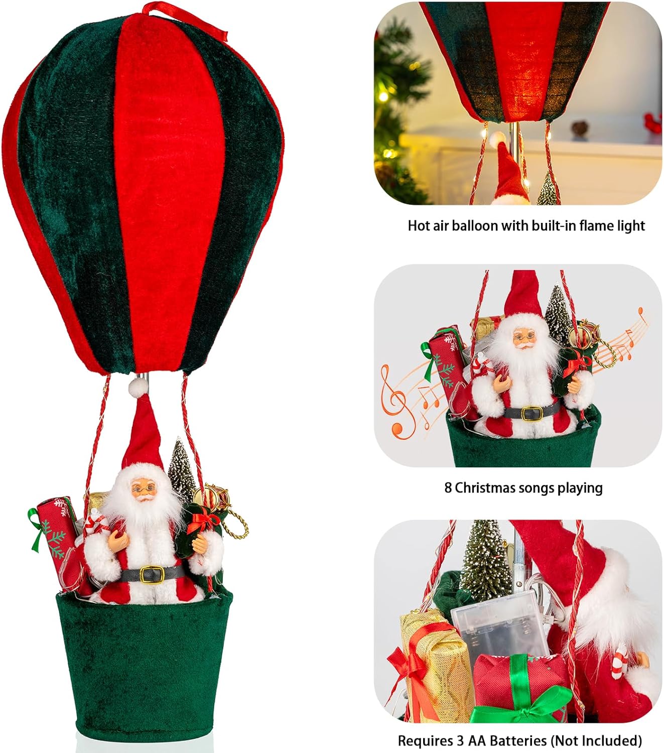 Christmas LED Musical Santa Claus Hot Air Balloon Decoration with Warm Lights & Music – Indoor/Outdoor Hanging Xmas Holiday Decor