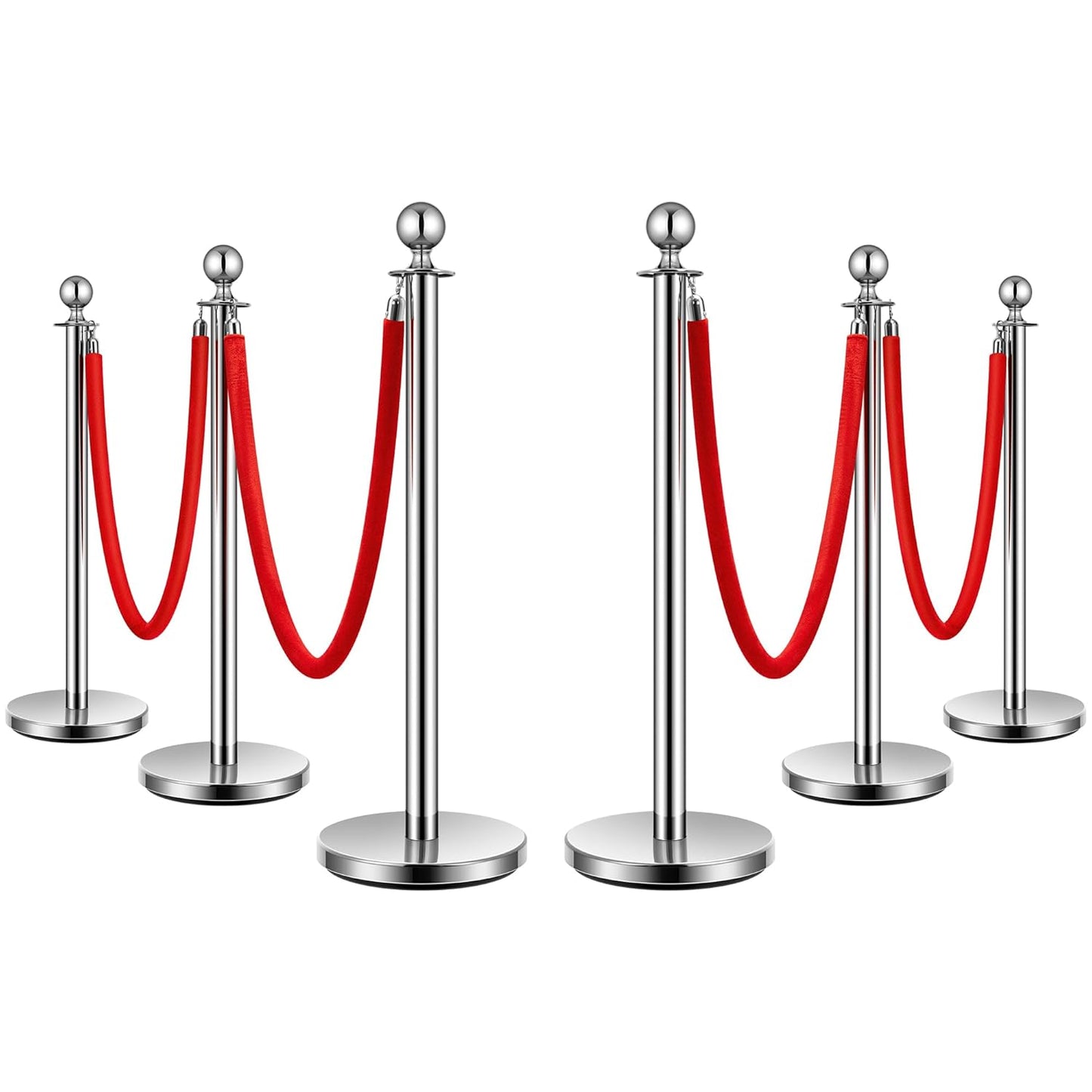 TAZEET Gold & Silver Queue Barrier Posts with 1.5M Red Velvet Rope – Stainless Steel Stanchion Rope Divider (2PCS Set) – Luxury Crowd Control for Hotels, Events & VIP Areas UAE
