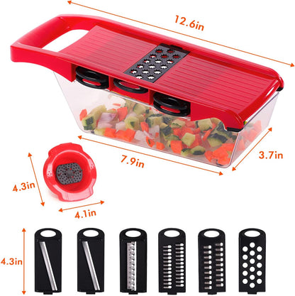 10 in 1 Multi-Function Vegetable and Fruit Chopper, Mandoline Slicer, Onion Potato Cheese Shredder, Salad Spiralizer Cutter, Veggie Grater Dicer Artifact with Vegetable Peeler,Hand Guard and Container