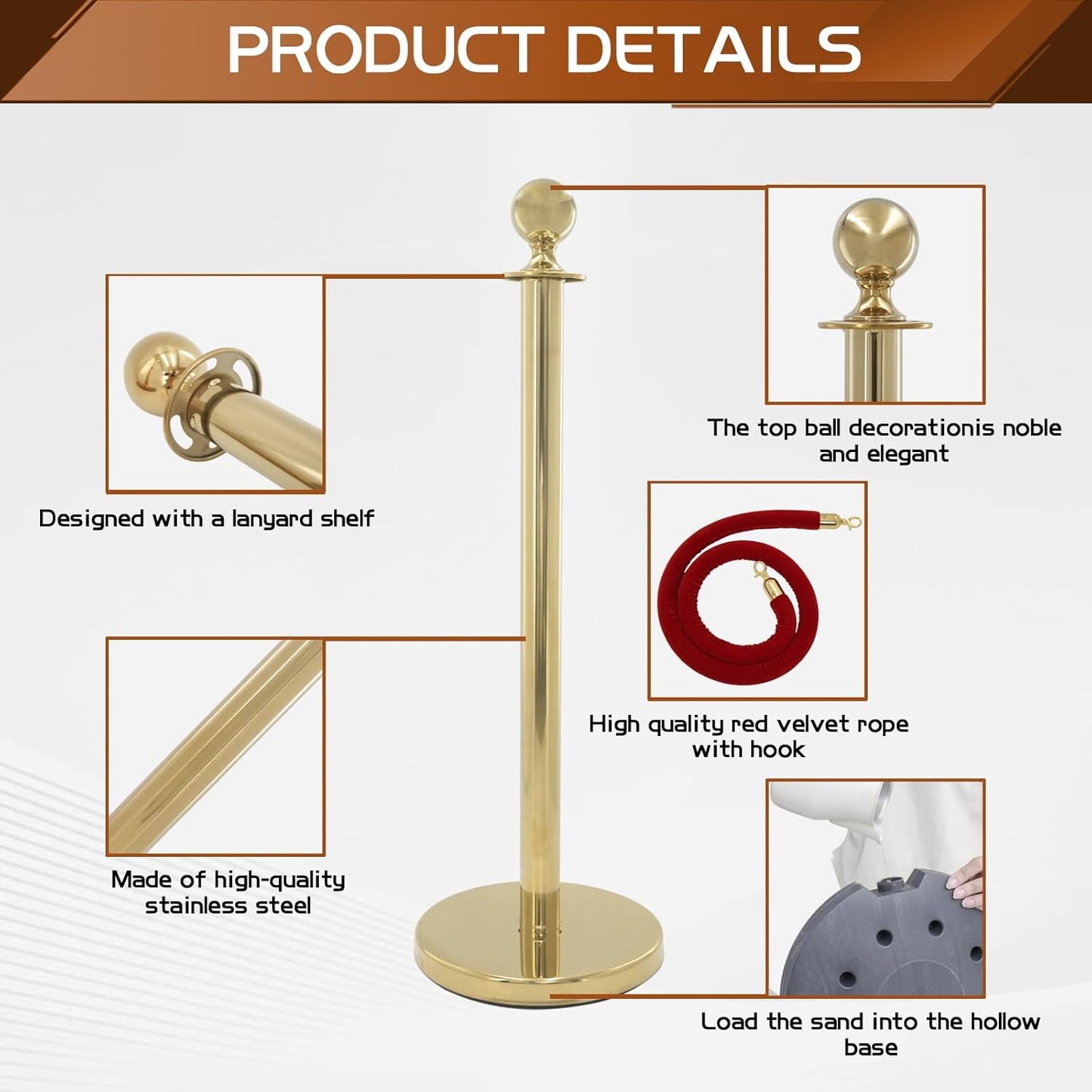 TAZEET Gold & Silver Queue Barrier Posts with 1.5M Red Velvet Rope – Stainless Steel Stanchion Rope Divider (2PCS Set) – Luxury Crowd Control for Hotels, Events & VIP Areas UAE