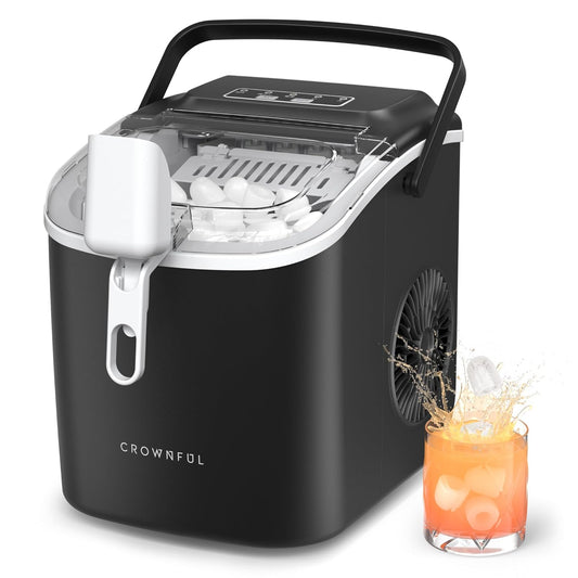 TAZEET Portable Ice Maker Machine – 12kg/24H, Self-Cleaning Countertop Ice Maker with Handle, Scoop & Basket – 9 Bullet Ice Cubes in 6 Mins – Ideal for Home, Office, Kitchen, Bar, Camping