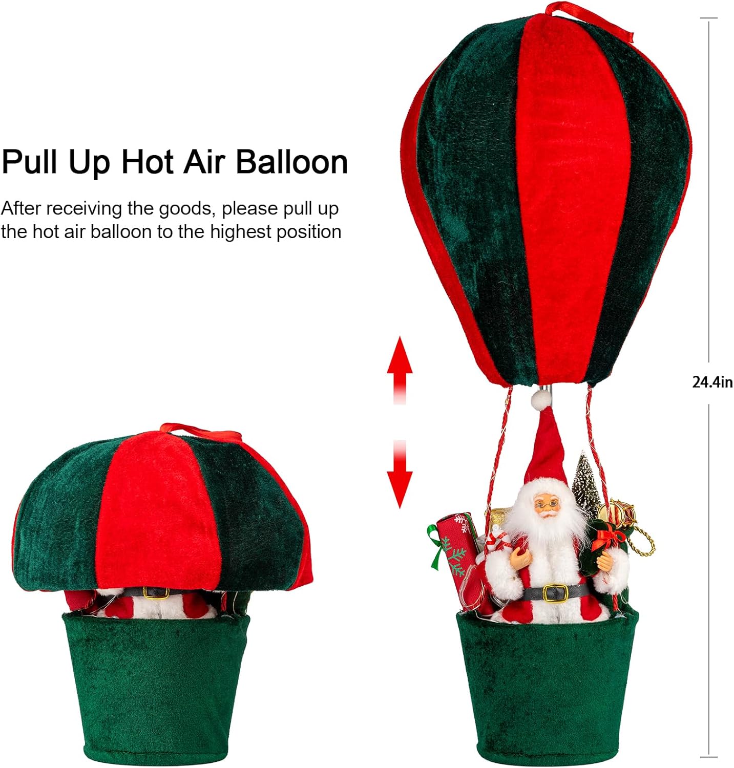 Christmas LED Musical Santa Claus Hot Air Balloon Decoration with Warm Lights & Music – Indoor/Outdoor Hanging Xmas Holiday Decor