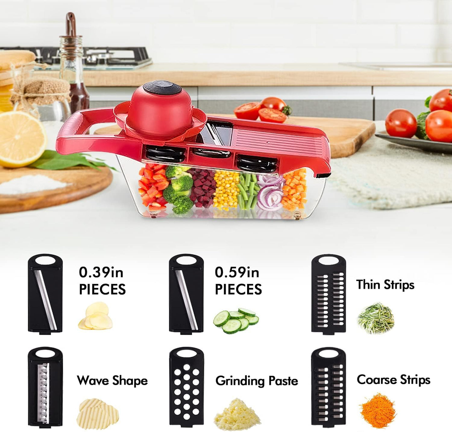 10 in 1 Multi-Function Vegetable and Fruit Chopper, Mandoline Slicer, Onion Potato Cheese Shredder, Salad Spiralizer Cutter, Veggie Grater Dicer Artifact with Vegetable Peeler,Hand Guard and Container