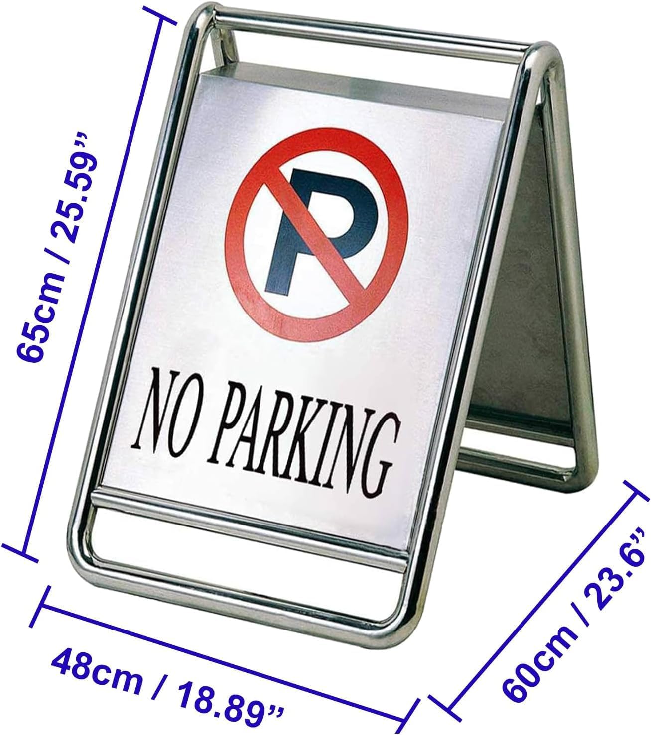 TAZEET A-Shape Stainless Steel No Parking Sign Board – Self Standing Floor Signage | 65 x 48 x 60 cm Heavy Duty Parking Barrier