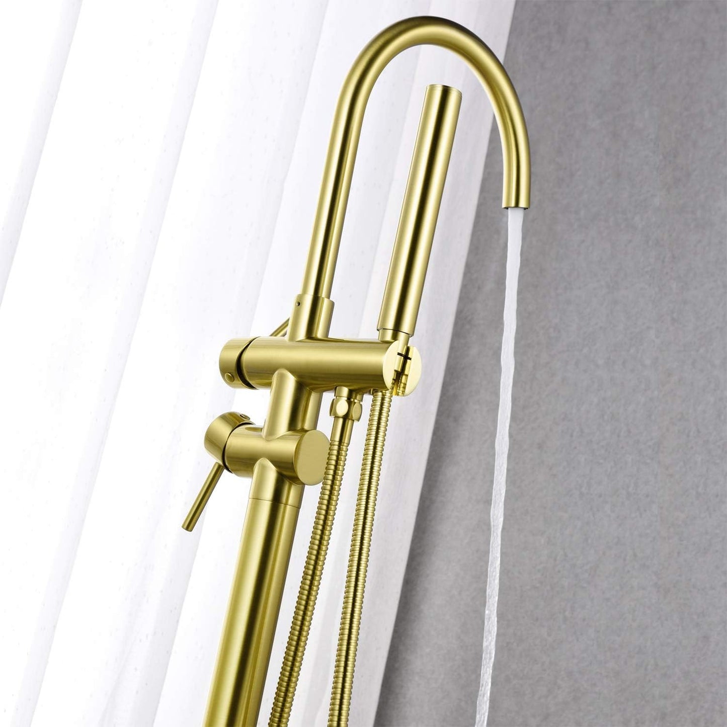 Artiqua Freestanding Bathtub Faucet Tub Filler - Chrome Floor Mounted Brass Faucet with Handheld Shower