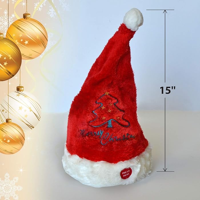 Plush Singing and Dancing Santa Hat – Moving Christmas Party Santa Cap for Festive Fun