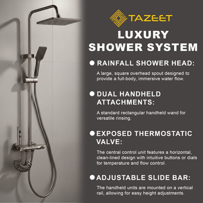 TAZEET Piano Key Thermostatic Shower Set - Rain Head, Hand Shower, Shattaf & Tub Spout - image 16