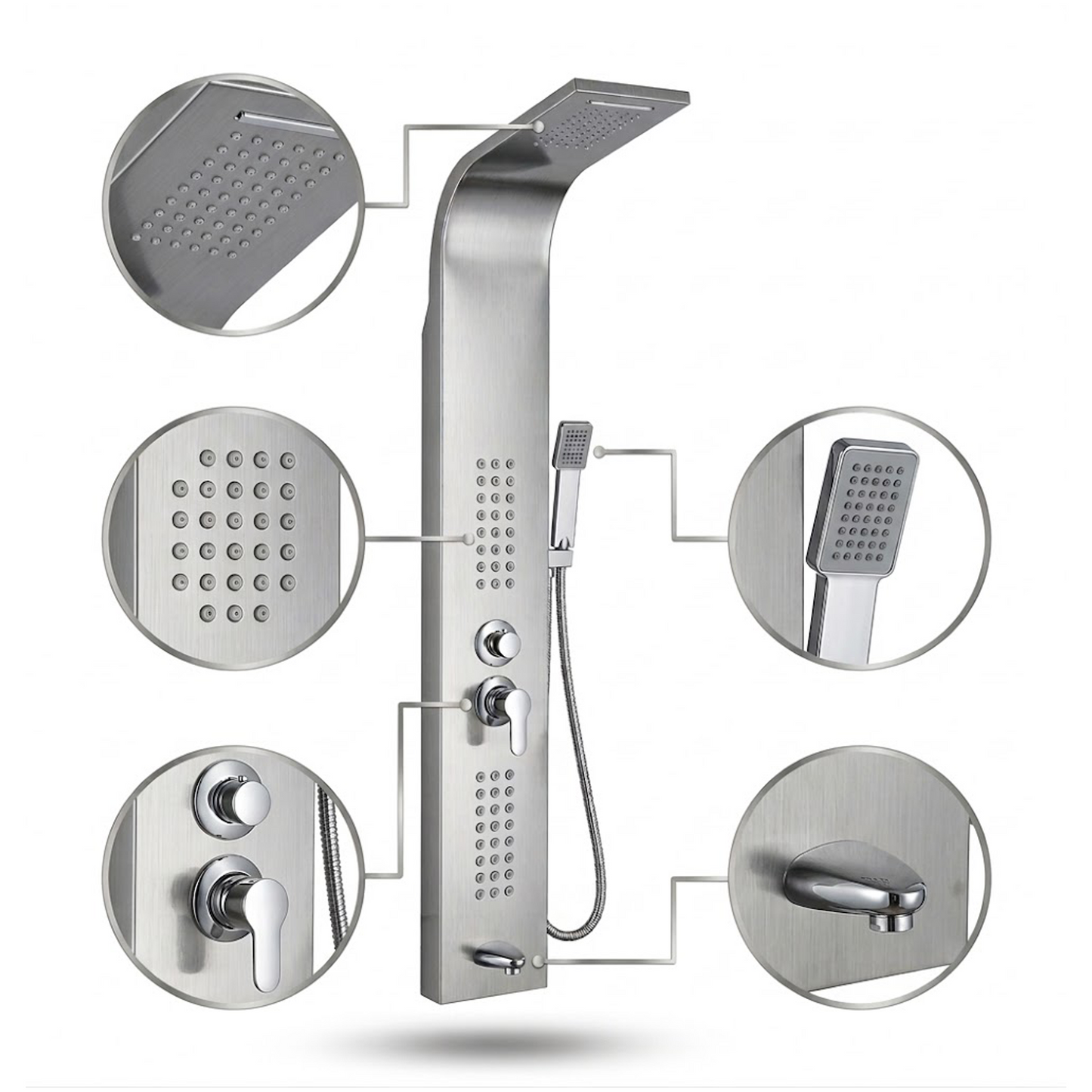 Stainless Steel Shower Panel Tower – Rainfall, Waterfall, Jets, Tub Spout & Hand Shower - image 5