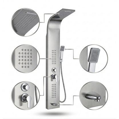 Stainless Steel Shower Panel Tower – Rainfall, Waterfall, Jets, Tub Spout & Hand Shower - image 5