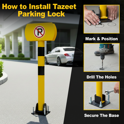 TAZEET Heavy-Duty Manual Parking Space Lock 75cm – Alloy Steel Reserved Parking Barrier with Auto-Lock, 4 Keys & Bolts | Weather Resistant Car Parking Blocker for Home, Office & Commercial Use (Yellow + Black)