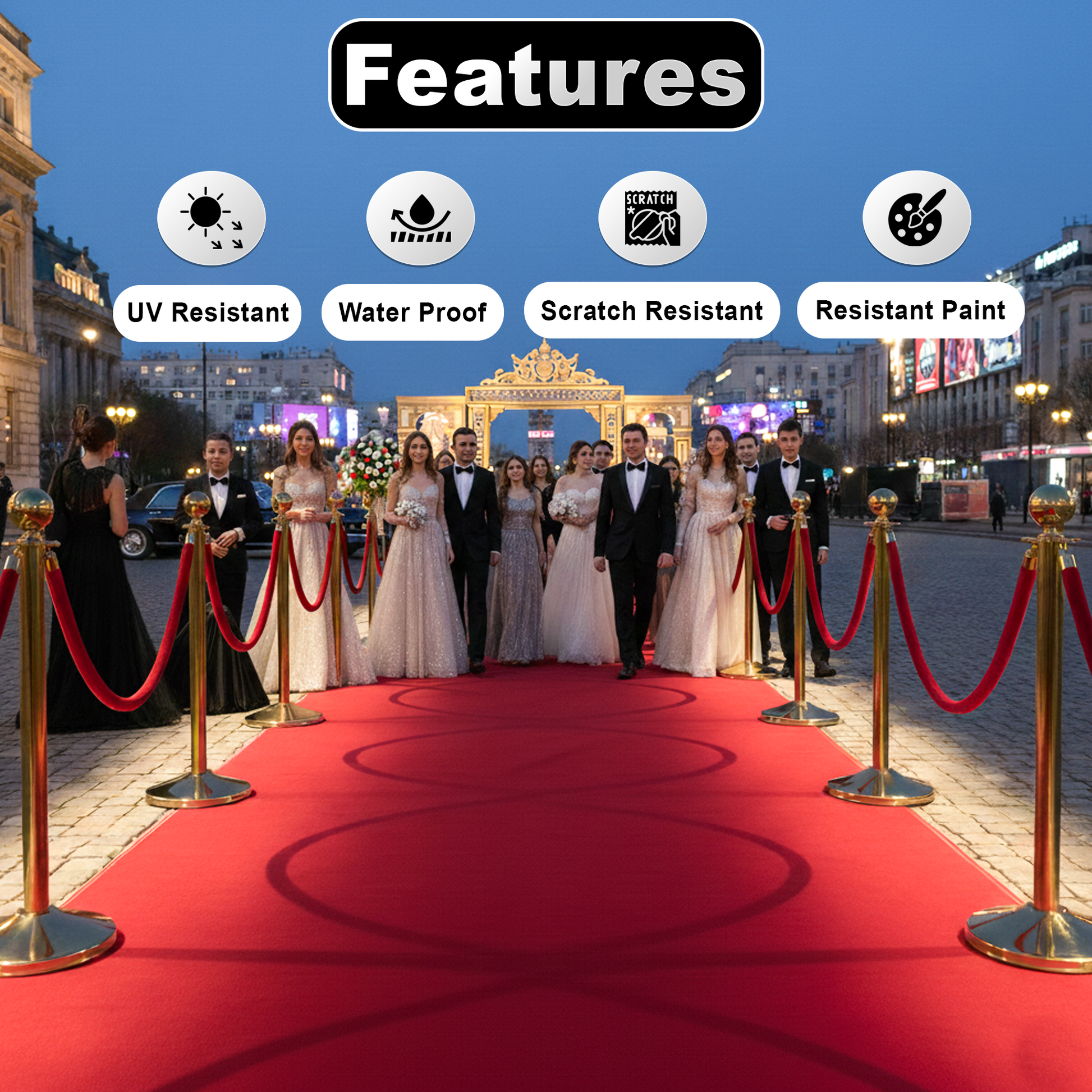 Gold & Silver Queue Barrier Posts with 1.5M Red Velvet Rope – Stainless Steel Stanchion Set - image 11
