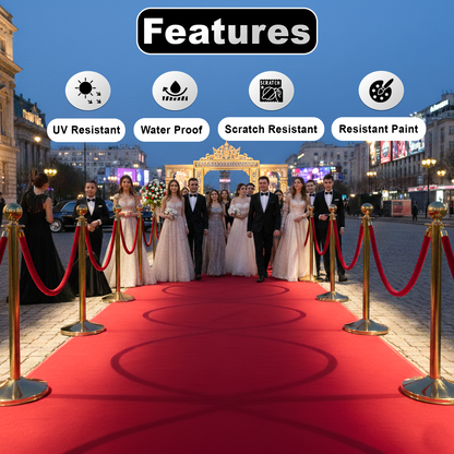 Gold & Silver Queue Barrier Posts with 1.5M Red Velvet Rope – Stainless Steel Stanchion Set - image 11