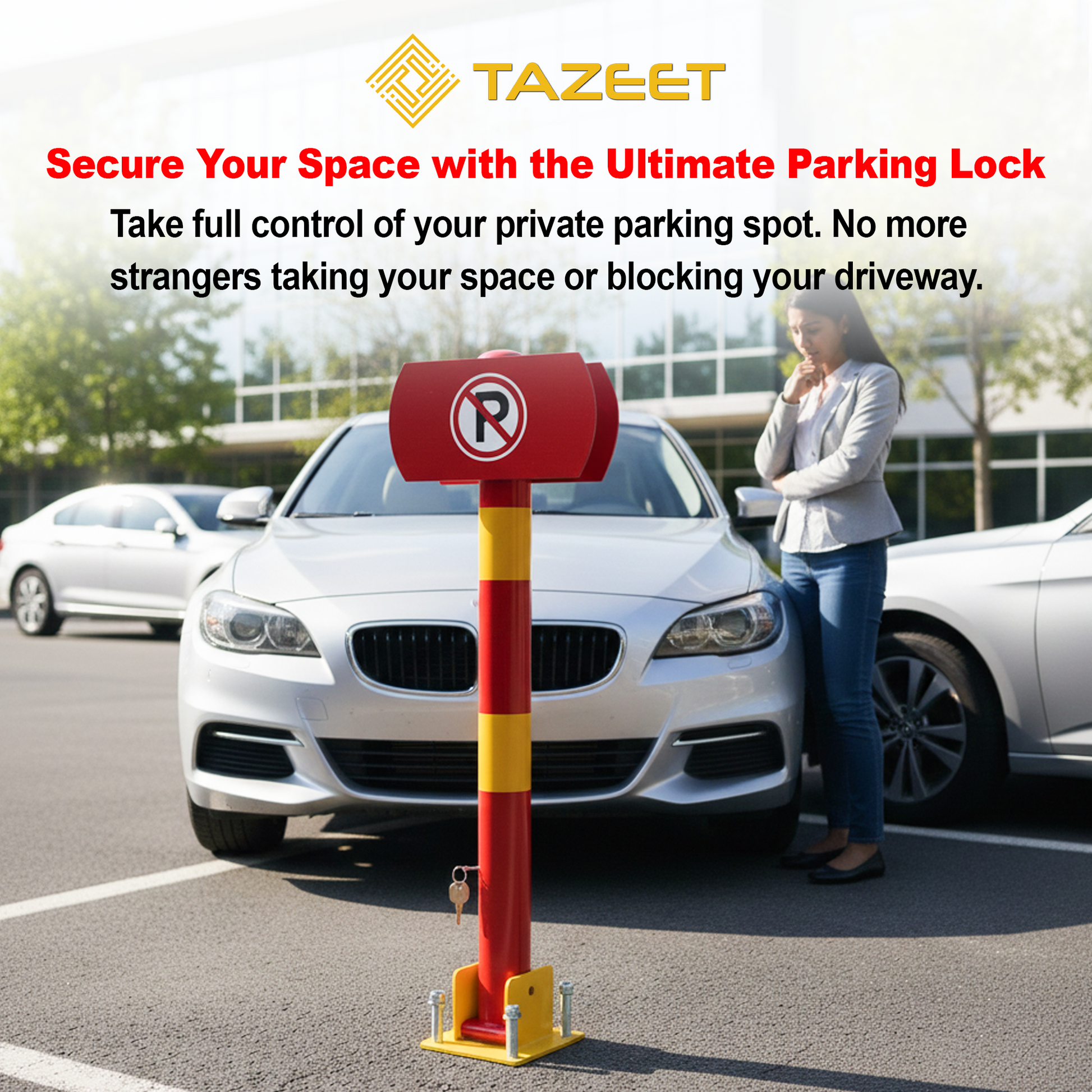 Manual Parking Space Lock 75cm – Yellow Ground-Mounted Car Barrier - image 7