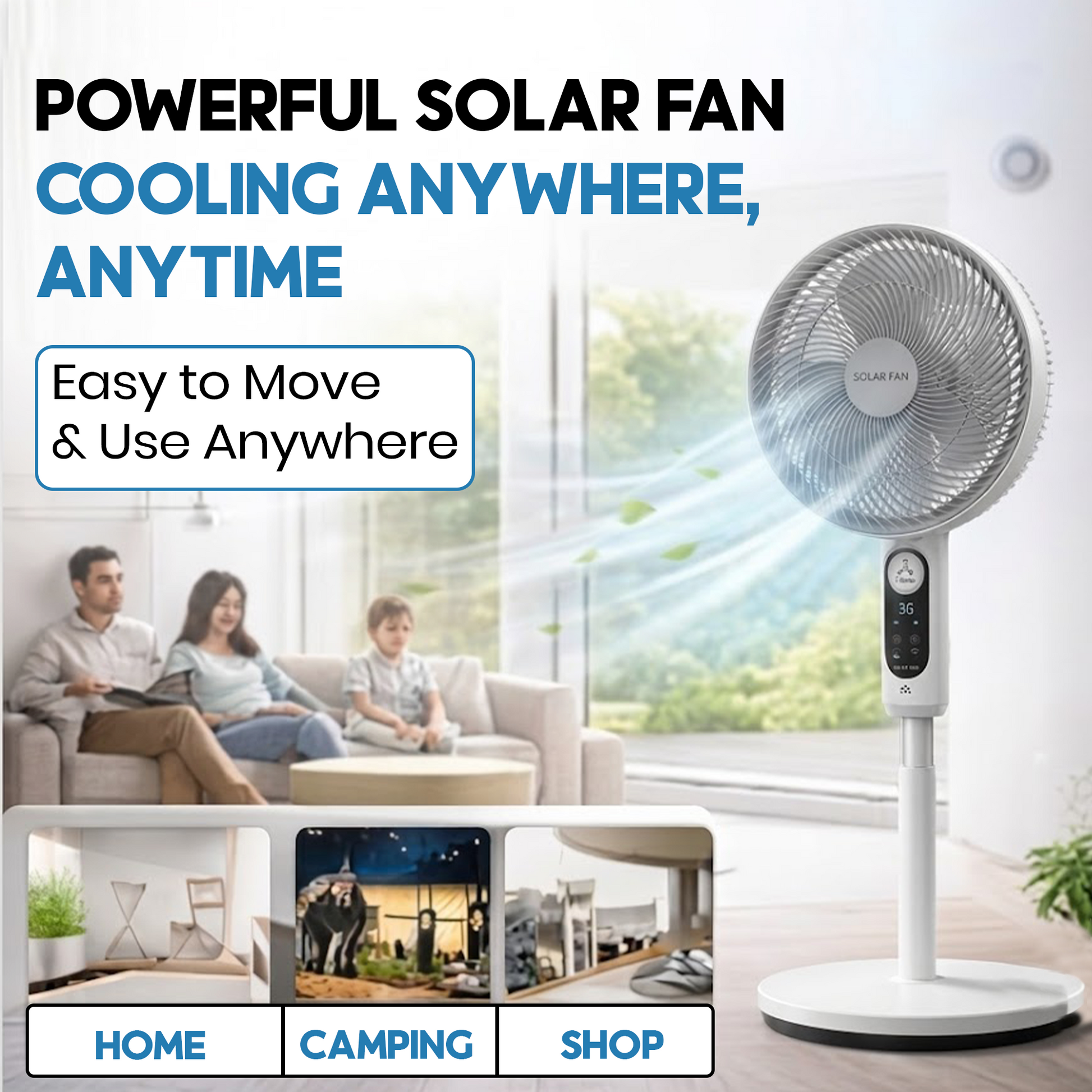Rechargeable Solar Electric Fan with Solar Panel – 5-Blade Stand Fan - product image 4