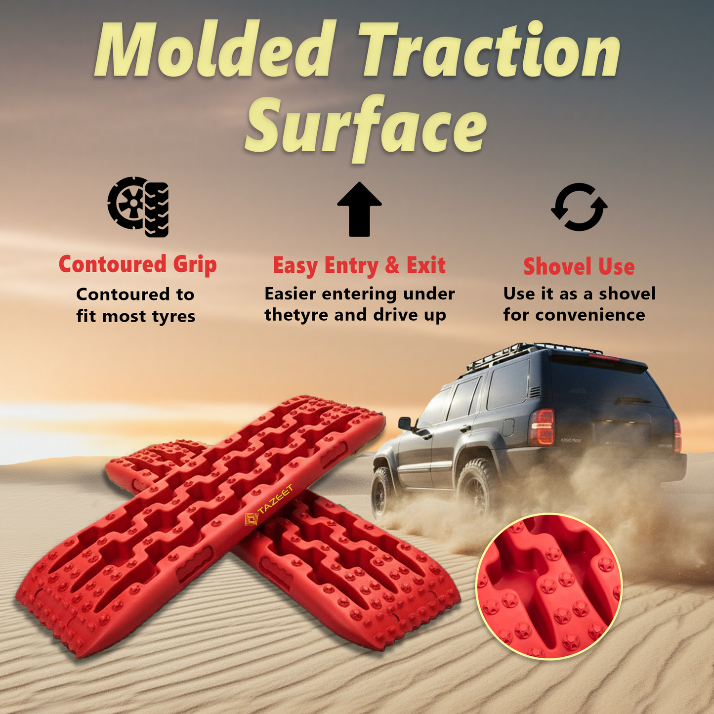 TAZEET 41” Heavy-Duty Recovery Boards (Pair) – 10 Ton Off-Road Traction Tracks for Sand, Desert & Mud – 4x4, SUV & Truck – Heat & UV Resistant UAE Edition