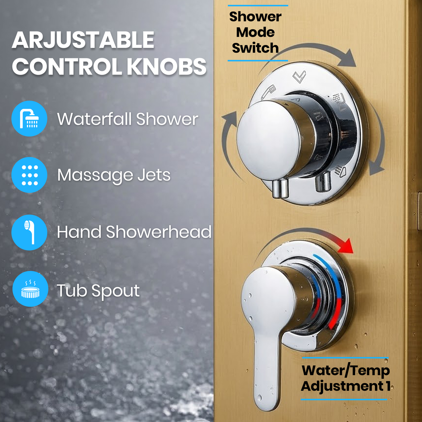 Stainless Steel Shower Panel Tower – Rainfall, Waterfall, Jets, Tub Spout & Hand Shower - image 16