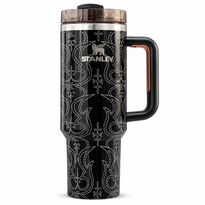 Stanley Quencher H2.0 FlowState tumbler 40 oz in 80s Western Ken, stainless steel with handle and straw