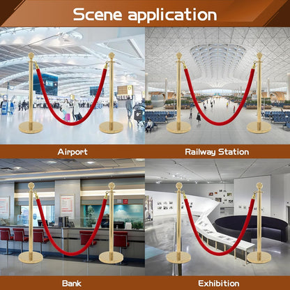TAZEET Gold & Silver Queue Barrier Posts with 1.5M Red Velvet Rope – Stainless Steel Stanchion Rope Divider (2PCS Set) – Luxury Crowd Control for Hotels, Events & VIP Areas UAE