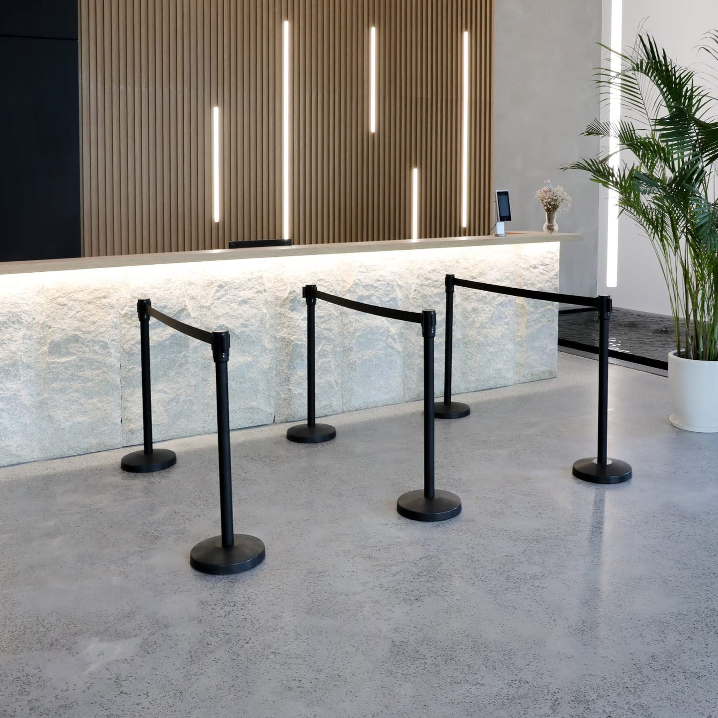 TAZEET Retractable Queue Barrier Stanchion – 2M Black Nylon Belt, 4-Way Steel Crowd Control Post with Heavy Duty Base – 1PC, 2PCS, 4PCS, 6PCS & 8PCS Pack – For Banks, Malls, Airports & Events UAE