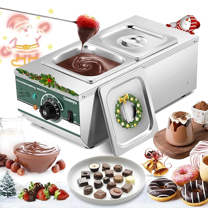 Huanyu 600W Commercial Chocolate Tempering Machine – 2x1.6L Pots, Adjustable Temperature (30°C~80°C), Water Heating for Chocolate, Cream, and More – Durable Stainless Steel Design for UAE Kitchens & Businesses