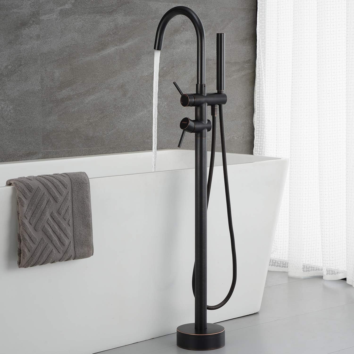 Artiqua Freestanding Bathtub Faucet Tub Filler - Chrome Floor Mounted Brass Faucet with Handheld Shower - Tazeet.com