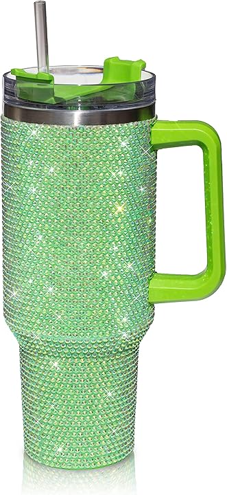 40 Oz Tumbler With Handle Studded Tumbler With Lid and Straw Insulated Stainless Steel Double Wall Water Cup Travel Mug Water Bottle Tumblr For Women - Tazeet.com