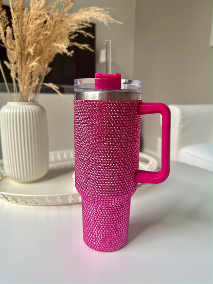 40 Oz Tumbler With Handle Studded Tumbler With Lid and Straw Insulated Stainless Steel Double Wall Water Cup Travel Mug Water Bottle Tumblr For Women