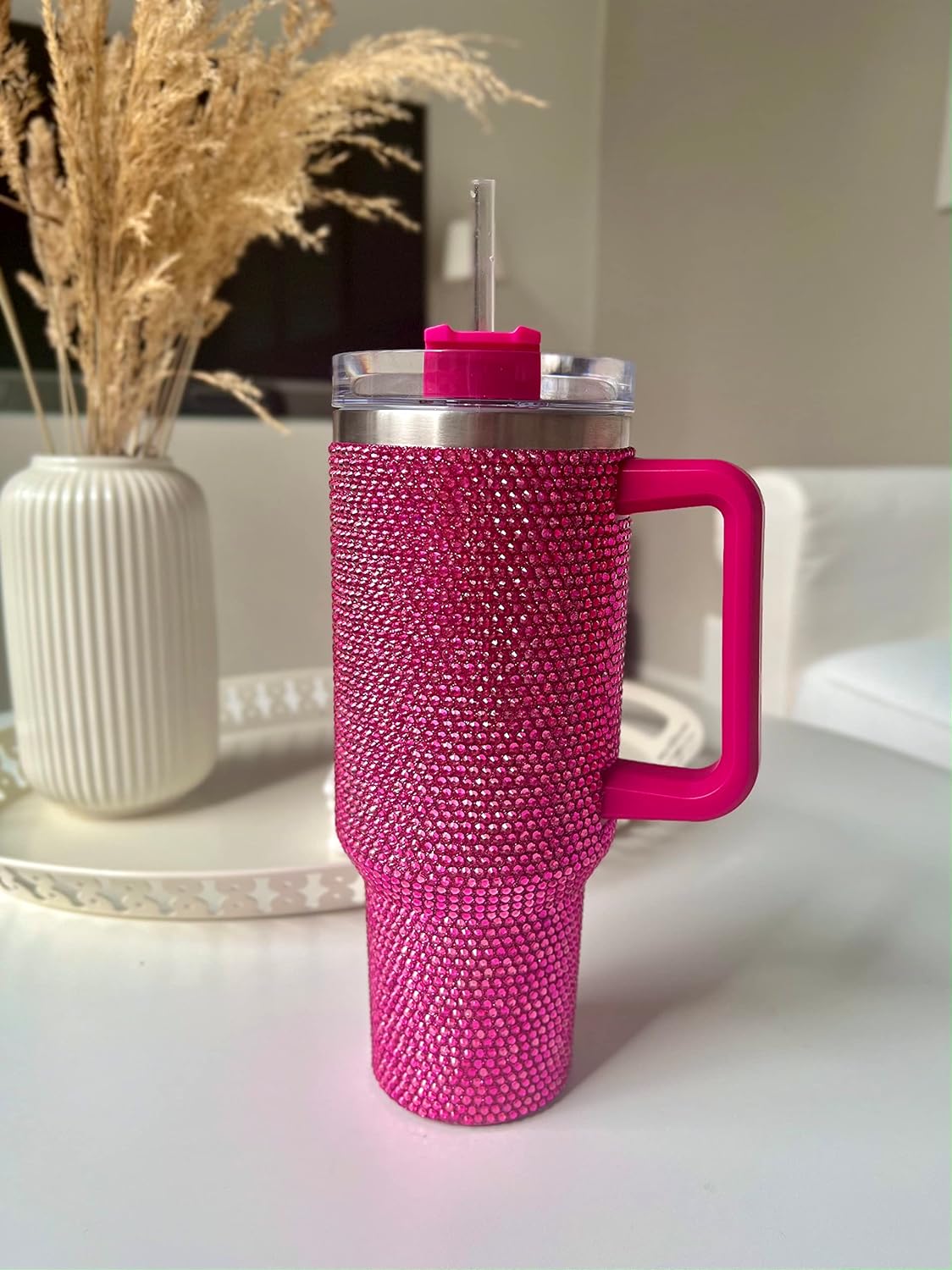 40 Oz Tumbler With Handle Studded Tumbler With Lid and Straw Insulated Stainless Steel Double Wall Water Cup Travel Mug Water Bottle Tumblr For Women