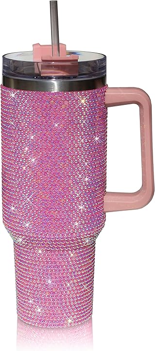 40 Oz Tumbler With Handle Studded Tumbler With Lid and Straw Insulated Stainless Steel Double Wall Water Cup Travel Mug Water Bottle Tumblr For Women - Tazeet.com