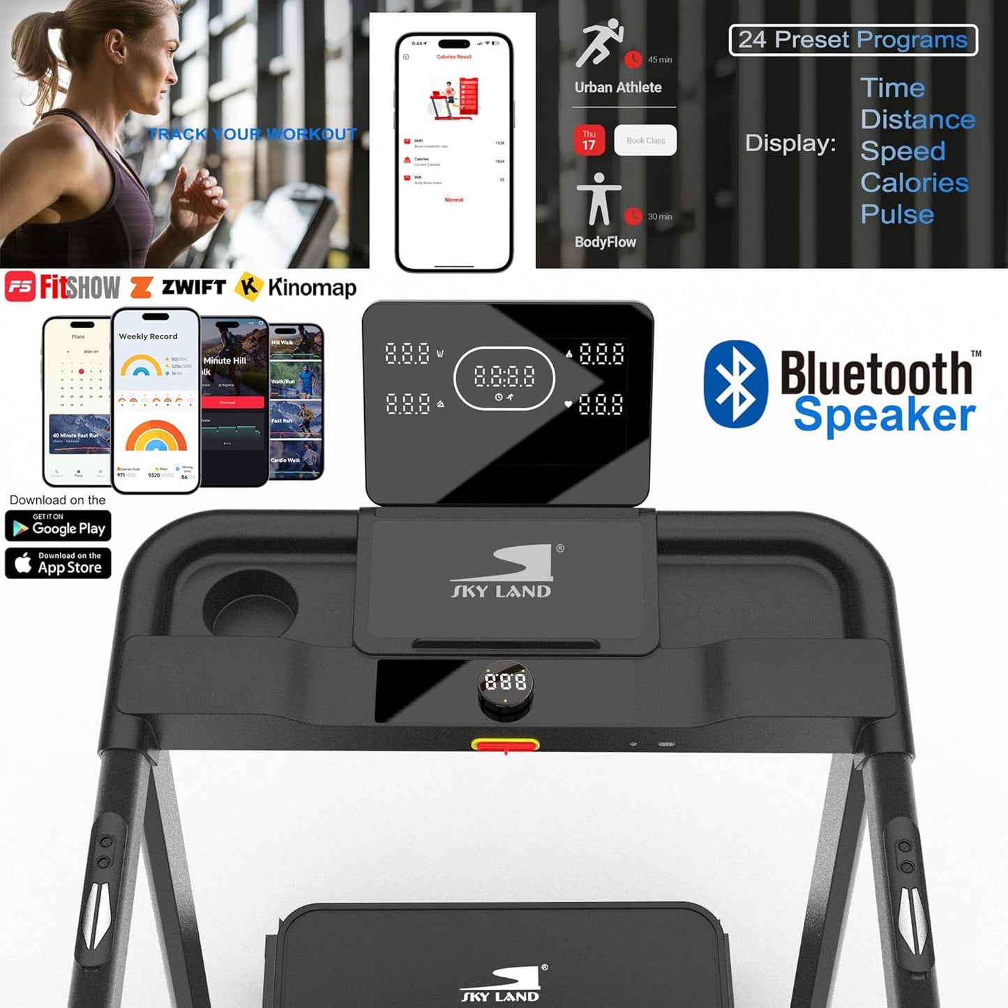 Quiet & Foldable Home Treadmill with Bluetooth for Running & Walking | App Compatible Fitness Machine
