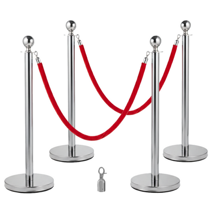 Gold & Silver Queue Barrier Posts with 1.5M Red Velvet Rope – Stainless Steel Stanchion Set - image 5