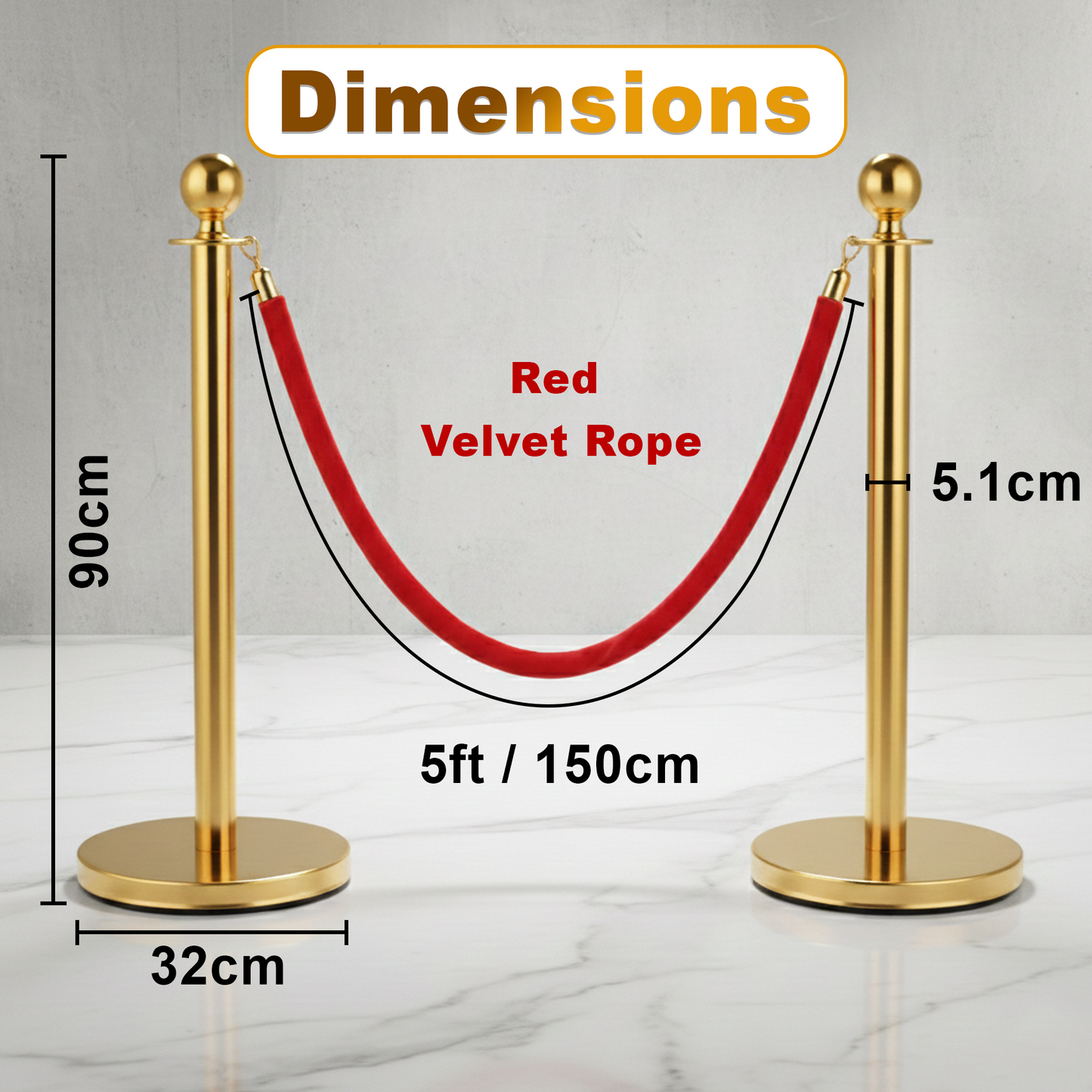 Gold & Silver Queue Barrier Posts with 1.5M Red Velvet Rope – Stainless Steel Stanchion Set - image 15