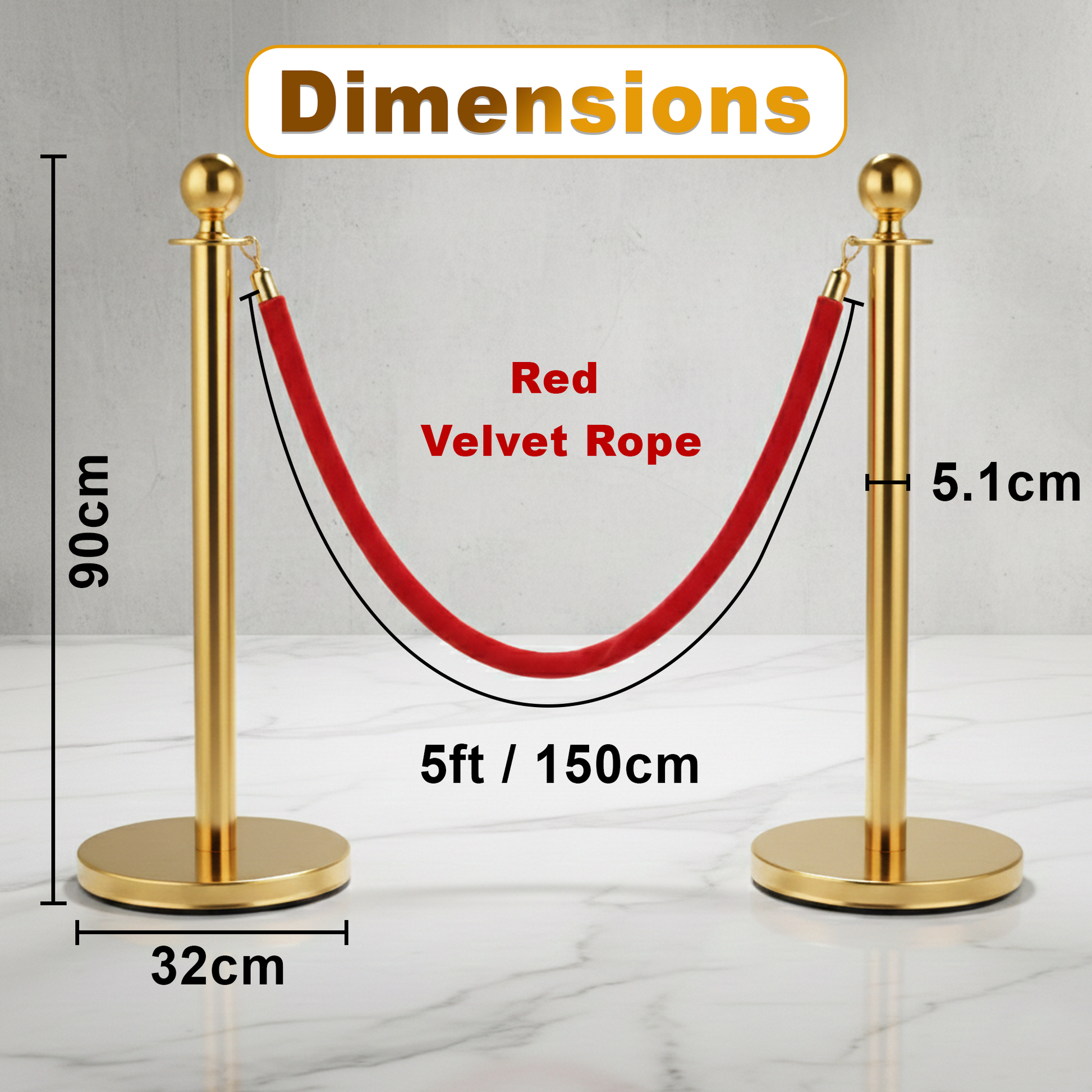 Gold & Silver Queue Barrier Posts with 1.5M Red Velvet Rope – Stainless Steel Stanchion Set - image 15