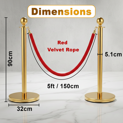 Gold & Silver Queue Barrier Posts with 1.5M Red Velvet Rope – Stainless Steel Stanchion Set - image 15
