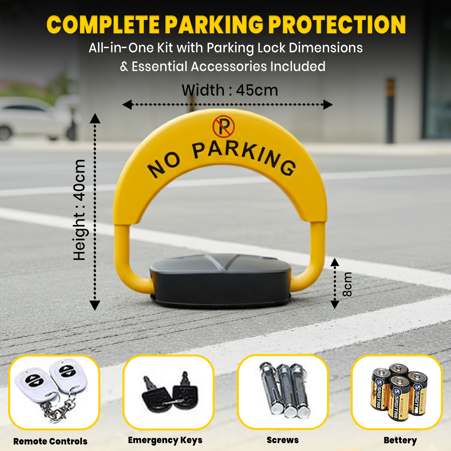 TAZEET Intelligent Remote Control Parking Lock with 110dB Alarm – Heavy-Duty Waterproof Automatic Parking Barrier, Dual Lock System – Anti-Collision Car Space Protector