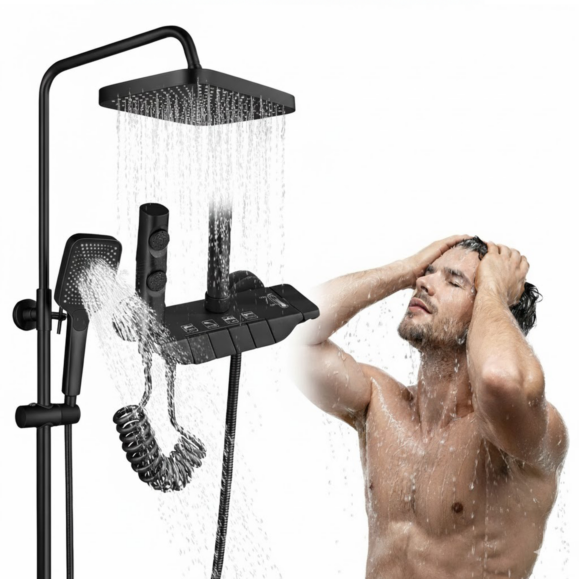 TAZEET Piano Key Thermostatic Shower Set - Rain Head, Hand Shower, Shattaf & Tub Spout - image 4