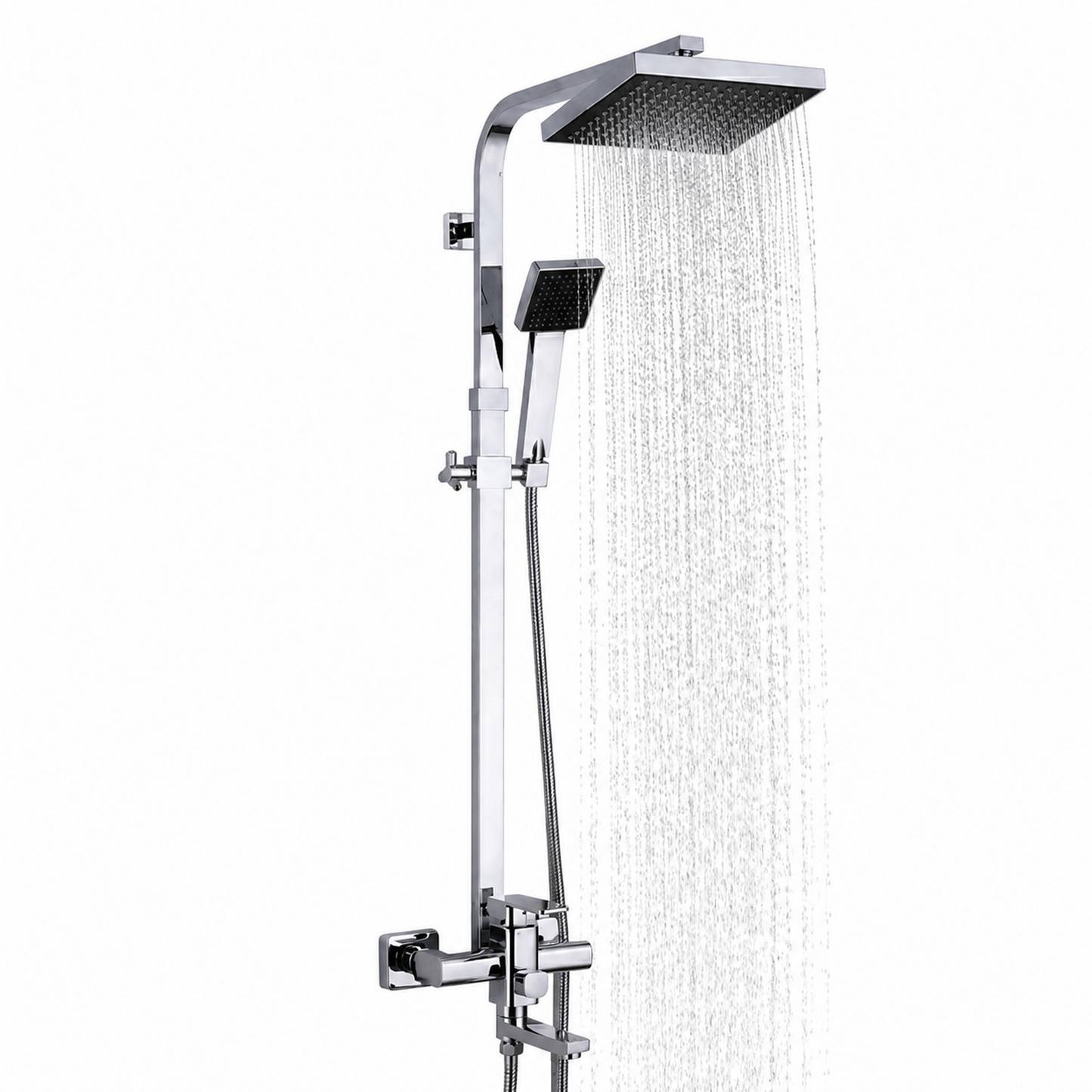 Chrome Bath Shower Mixer Faucet – Wall Mount 8-Inch Shower Head with Hand Shower - image 2