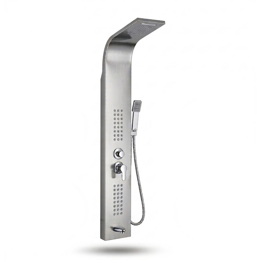 Stainless Steel Shower Panel Tower System with Multi-Function Rainfall, Waterfall, Massage Jets, Tub Spout, and Hand Shower for Home, Hotel, Resort