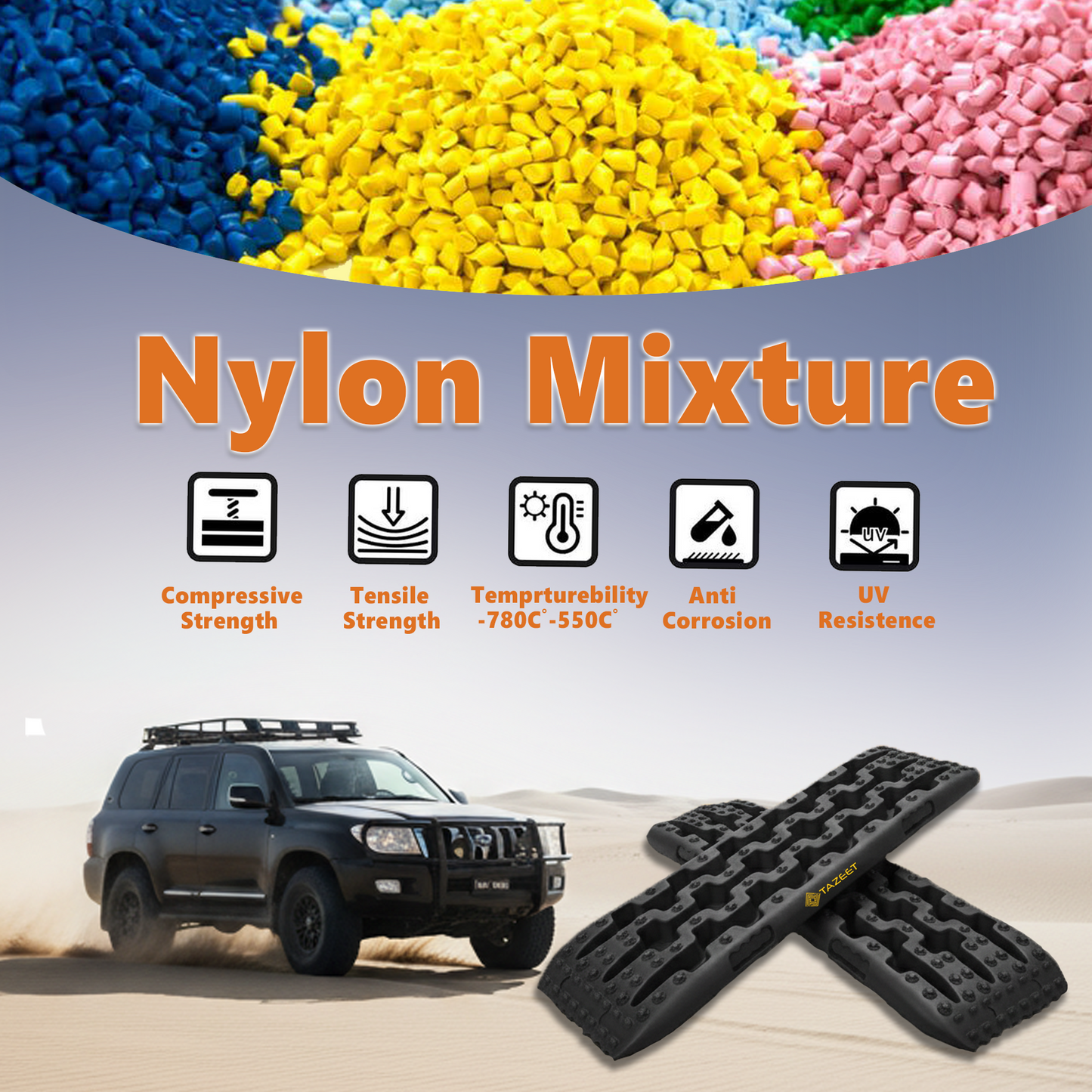 TAZEET 41” Heavy-Duty Recovery Boards (Pair) – 10 Ton Off-Road Traction Tracks for Sand, Desert & Mud – 4x4, SUV & Truck – Heat & UV Resistant UAE Edition