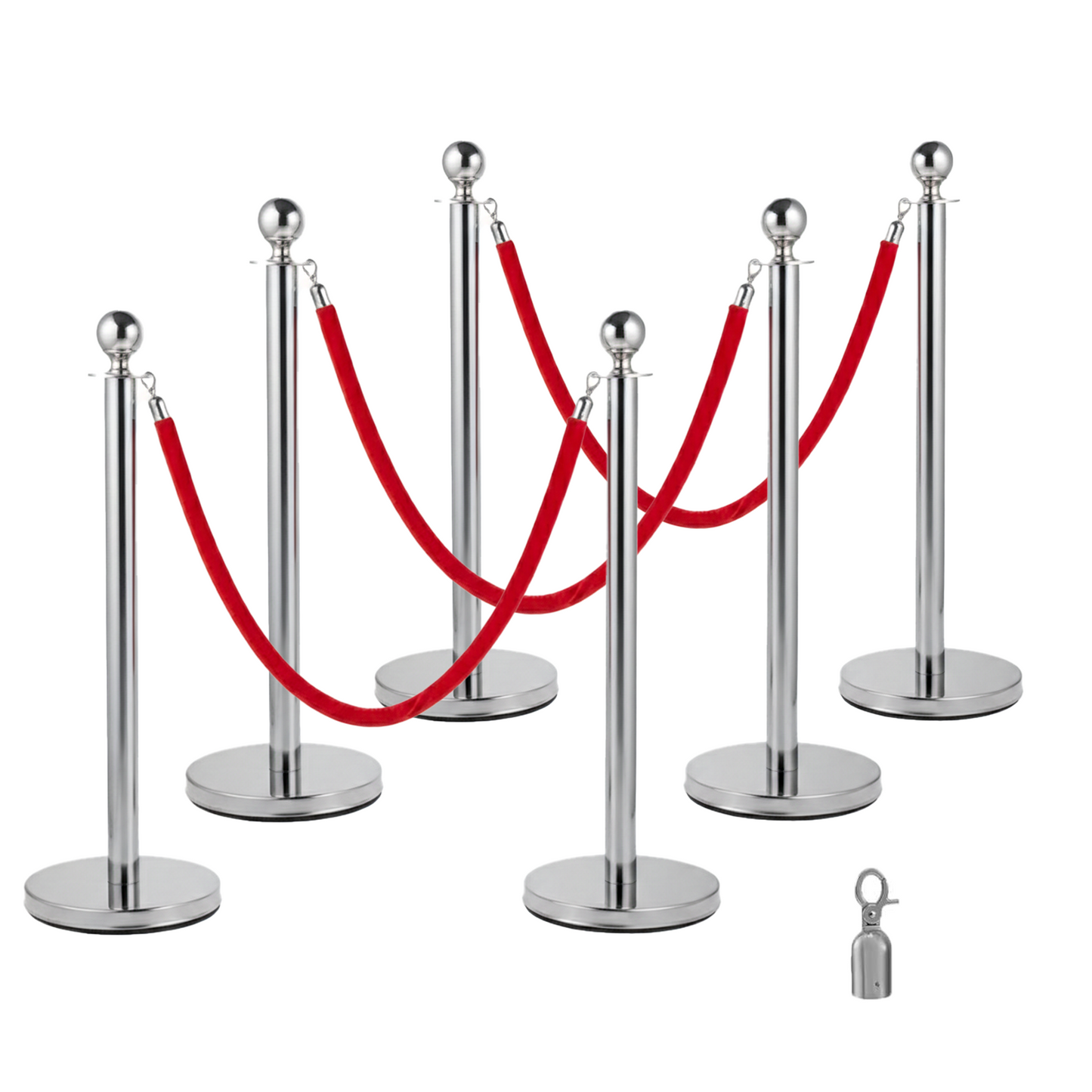 Gold & Silver Queue Barrier Posts with 1.5M Red Velvet Rope – Stainless Steel Stanchion Set - image 6