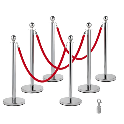 Gold & Silver Queue Barrier Posts with 1.5M Red Velvet Rope – Stainless Steel Stanchion Set - image 6