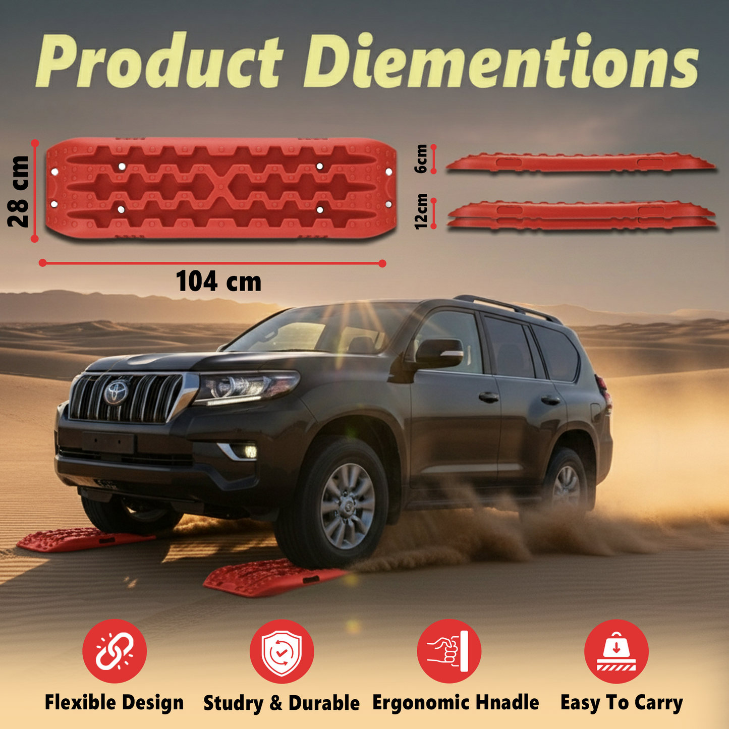 TAZEET 41” Heavy-Duty Recovery Boards (Pair) – 10 Ton Off-Road Traction Tracks for Sand, Desert & Mud – 4x4, SUV & Truck – Heat & UV Resistant UAE Edition