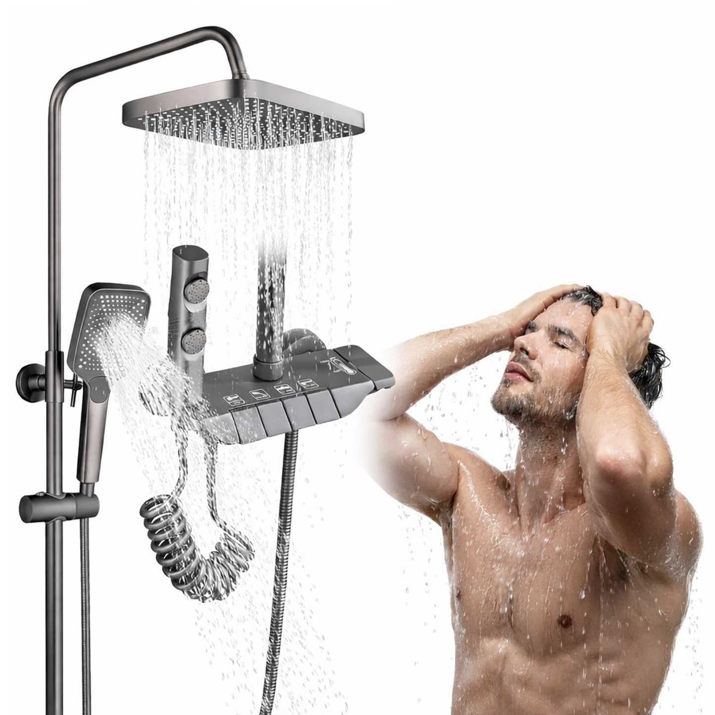 TAZEET Piano Key Thermostatic Shower Set - Rain Head, Hand Shower, Shattaf & Tub Spout - image 17